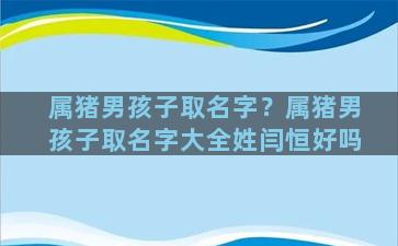 属猪男孩子取名字？属猪男孩子取名字大全姓闫恒好吗