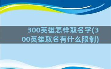 300英雄怎样取名字(300英雄取名有什么限制)