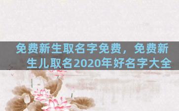 免费新生取名字免费，免费新生儿取名2020年好名字大全