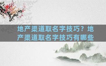 地产渠道取名字技巧？地产渠道取名字技巧有哪些