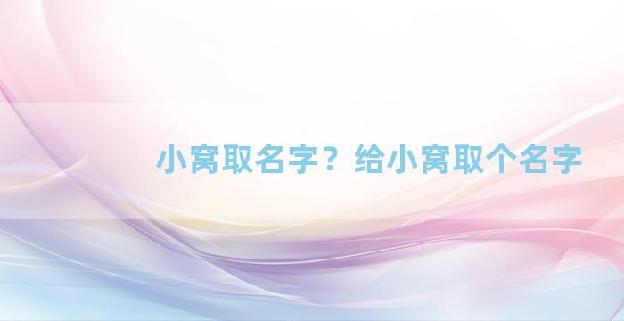 小窝取名字？给小窝取个名字