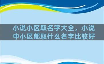 小说小区取名字大全，小说中小区都取什么名字比较好