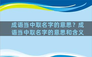 成语当中取名字的意思？成语当中取名字的意思和含义