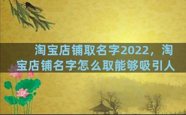 淘宝店铺取名字2022，淘宝店铺名字怎么取能够吸引人