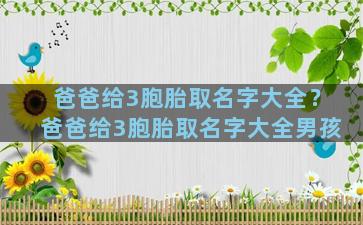 爸爸给3胞胎取名字大全？爸爸给3胞胎取名字大全男孩