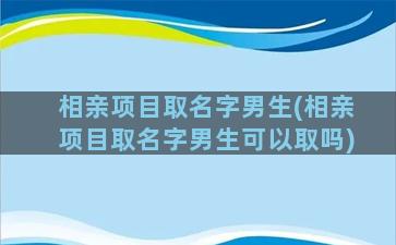 相亲项目取名字男生(相亲项目取名字男生可以取吗)